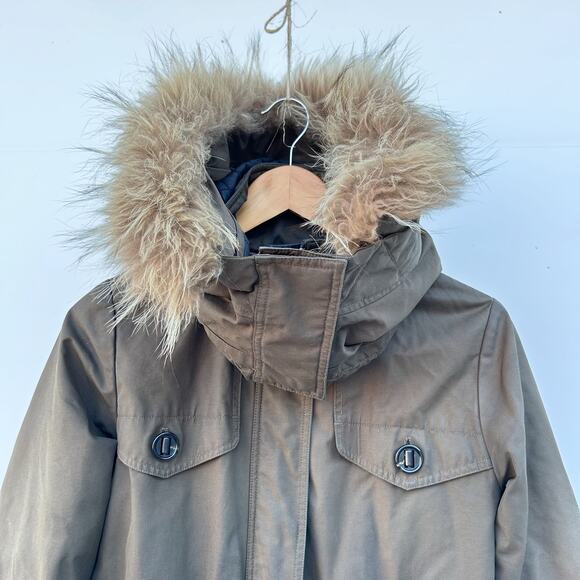 Mackage Cassandra Peach Lux Long Hooded Fur Trim Coat Jacket Moss Green XS - Picture 5 of 16